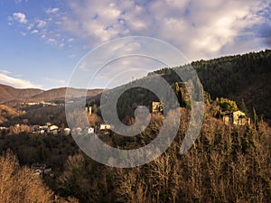 Landscape view of Lunigiana, north Tuscany, Italy. View of Verrucola coming from Pognana. Beautiful spring evening photo