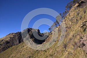 Landscape view from the merbabu mountain hiking trail