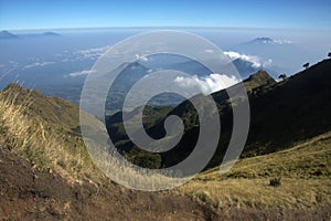 Landscape view from the merbabu mountain hiking trail