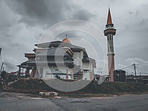 Landscape view of mosque with dark mode preset photo