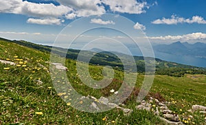 Landscape view from Mount Baldo in Veneto, Italy, lake Garda