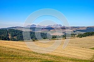 Landscape view of mountain range and autumn colorful hills, Slov