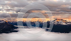 Landscape view of mountain range at sunrise, Alberta, Canada