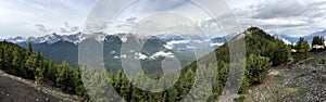 Landscape view from the mountains in Banff National Park in the Canadian Rockies; panorama