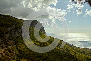 landscape view of the mountains and the black sea in Crimea