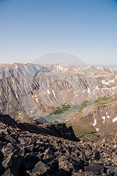 Landscape view of mountains ranges from the top of Quandary Peak in Colorado.