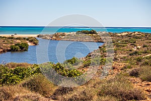 Landscape view of the mouth of Yardie Creek in the Ningaloo National Park near Exmouth in Western Australia