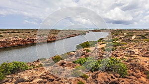 Landscape view of the mouth of Yardie Creek in the Ningaloo National Park near Exmouth in Western Australia