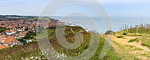 A landscape view of the Norfolk Coast, UK,overlooking the village of Sheringham