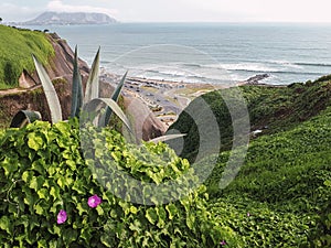 Landscape view of the ocean from Grau Park in Miraflores Lima Peru