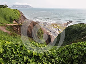 Landscape view of the ocean from Grau Park in Miraflores Lima Peru