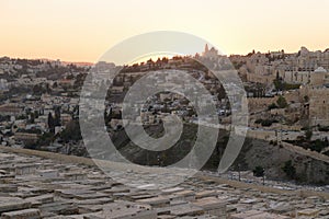 Landscape view of Old City of Jerusalem, view from Olive mount in Jerusalem