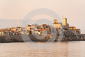 Landscape view on the old coastal village and fortification of Antibes on the french riviera in France