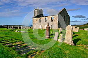 Landscape view of Old Kilchoman parish church on Isle of Islay, Scotland, UK