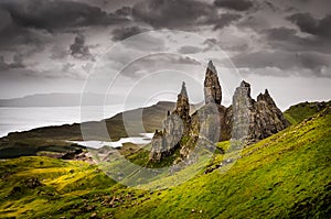 Landscape view of Old Man of Storr rock formation, Scotland