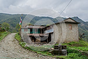 Landscape view of old village in the mountains at Himalayas