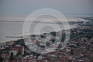 Landscape view over Grottammare and San Benedetto del Tronto, Italy