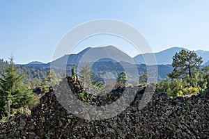 Landscape with a view of Paricutin volcano under the clear blue sky, Michoacan, Mexico