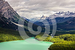 Landscape view of Peyto lake and mountains, Canada photo
