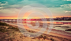 Landscape view of Phillip Island Bridge at sunrise. Victoria, Au