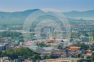 Landscape view of Phuket city from Khao Rang viewpoint, small hill in Phuket city, Thailand.