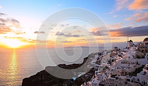 The landscape view point as Sunset sky scene at Oia town on Santorini island, Greece