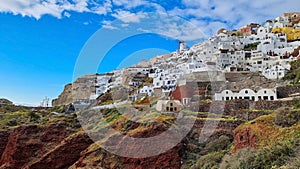 The landscape view point with blue sky scene at Oia town on Santorini island, Greece