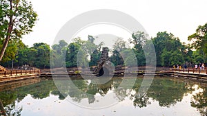 Landscape view with reflection of Neak Pean or Neak Poan in Angkor Wat complex, Siem Reap Cambodia