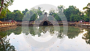 Landscape view with reflection of Neak Pean or Neak Poan in Angkor Wat complex, Siem Reap Cambodia