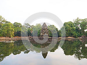 Landscape view with reflection of Neak Pean or Neak Poan in Angkor Wat complex, Siem Reap Cambodia