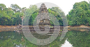 Landscape view with reflection of Neak Pean or Neak Poan in Angkor Wat complex, Siem Reap Cambodia