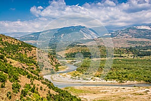 Landscape view on river Black Drin near Koplik in Albania photo