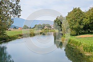 Landscape view of riverbanks of gacka in central croatia