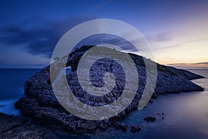 Landscape view of rocky formations Korakonisi in Zakynthos, Greece.Beautiful summer sunset, magnificent seascape.