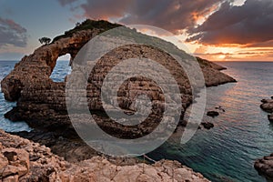 Landscape view of rocky formations Korakonisi in Zakynthos, Greece.Beautiful summer sunset, magnificent seascape.