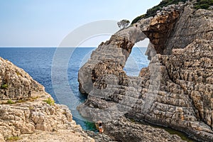 Landscape view of rocky formations Korakonissi in Zakynthos