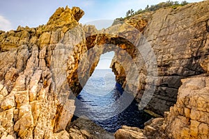 Landscape view of rocky formations Korakonissi in Zakynthos, Greece