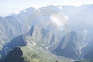 landscape view of the ruins of Machu Picchu incan city in Peru, southamerica