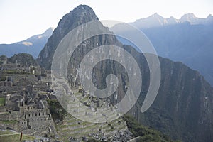 landscape view of the ruins of Machu Picchu incan city in Peru, southamerica