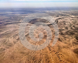 Landscape view of sahara desert with blue sky.