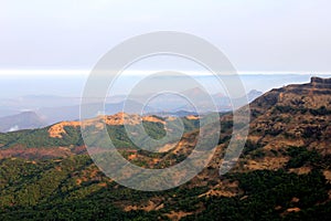 A landscape view of sahyadri mountain range in Maharashtra, India