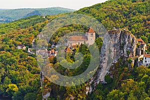 Landscape View of Saint-Cirq-Lapopie from north west France