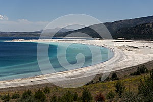 Landscape view of salda lake with some people