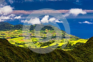 Landscape view in Salto do Cavalo (Horse Jump) with the Lagoon of Furnas in the Background, SÃÂ£o Miguel island, Azores, Portugal. photo