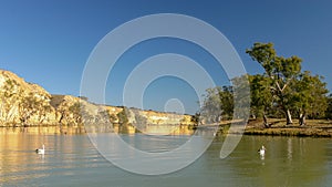 Landscape view of sandstone cliffs on the banks of the Murray River in South Australia