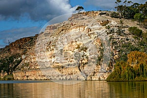 Landscape view of sandstone cliffs on the banks of the Murray River in South Australia