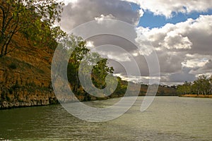 Landscape view of sandstone cliffs on the banks of the Murray River in South Australia