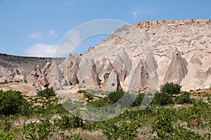 Landscape view of singular rock formation in national park of goreme