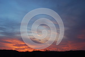 Landscape view sky clouds trees silhouette sunset