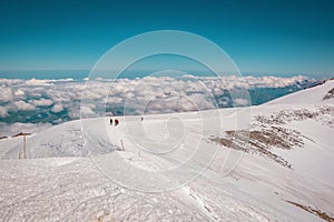 Landscape view of snow-capped hillside Mount Elbrus